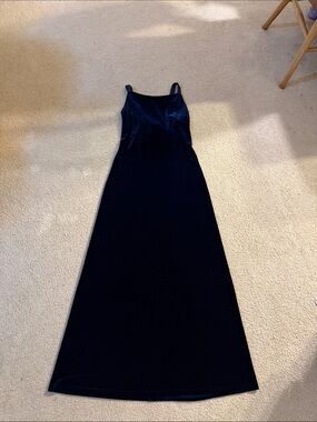 Classic Blue Velvet Slip Dress - Sleeveless Maxi